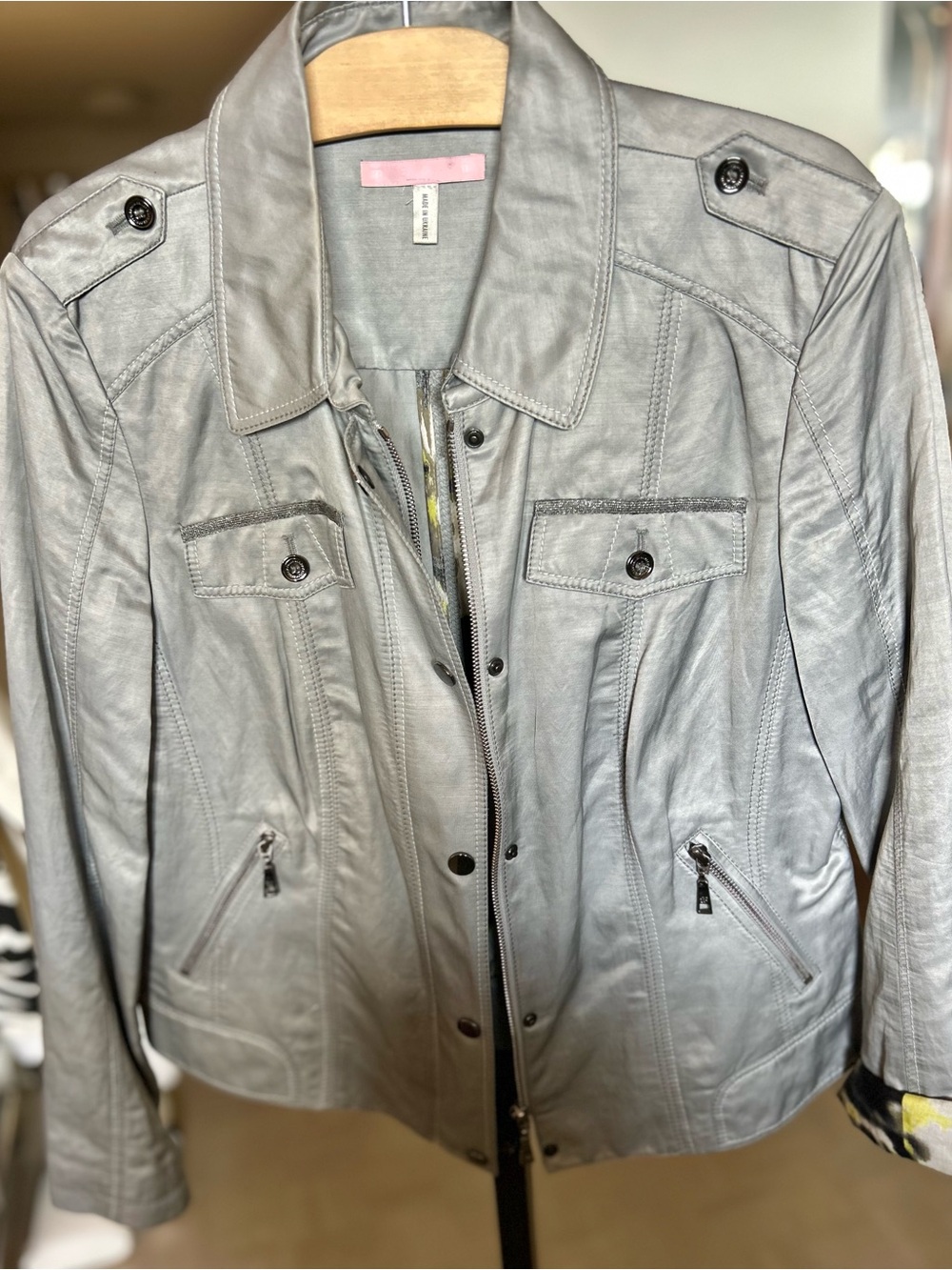 Basler Silver Button-Front Leather Jacket - Picture 2 of 13